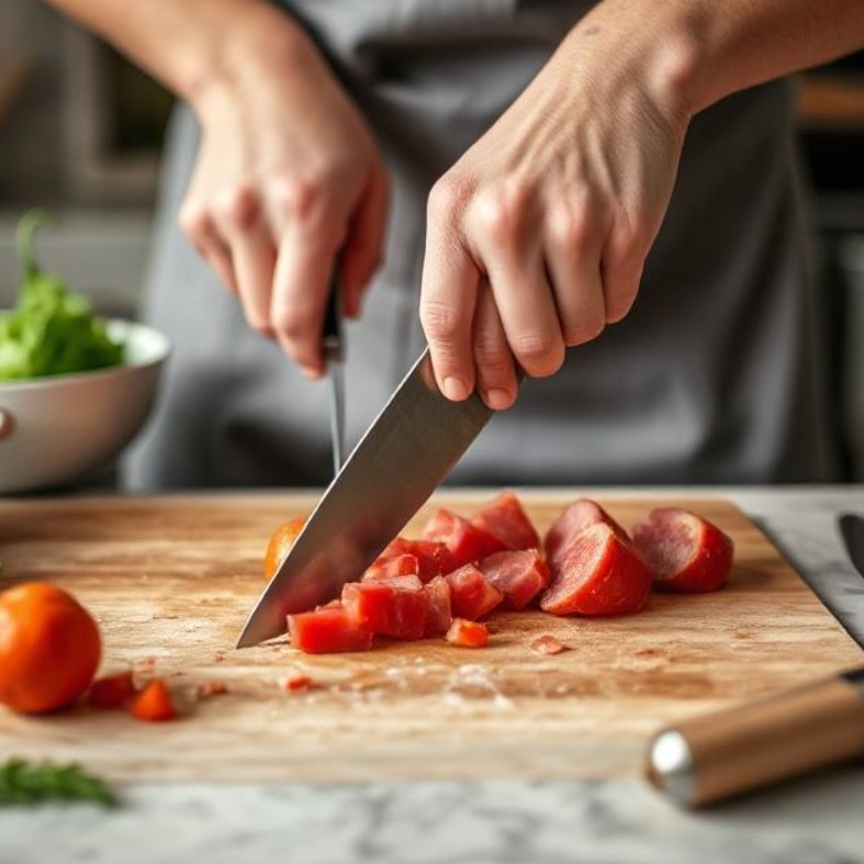 برش سبزی یا گوشت با چاقوی حرفه‌ای